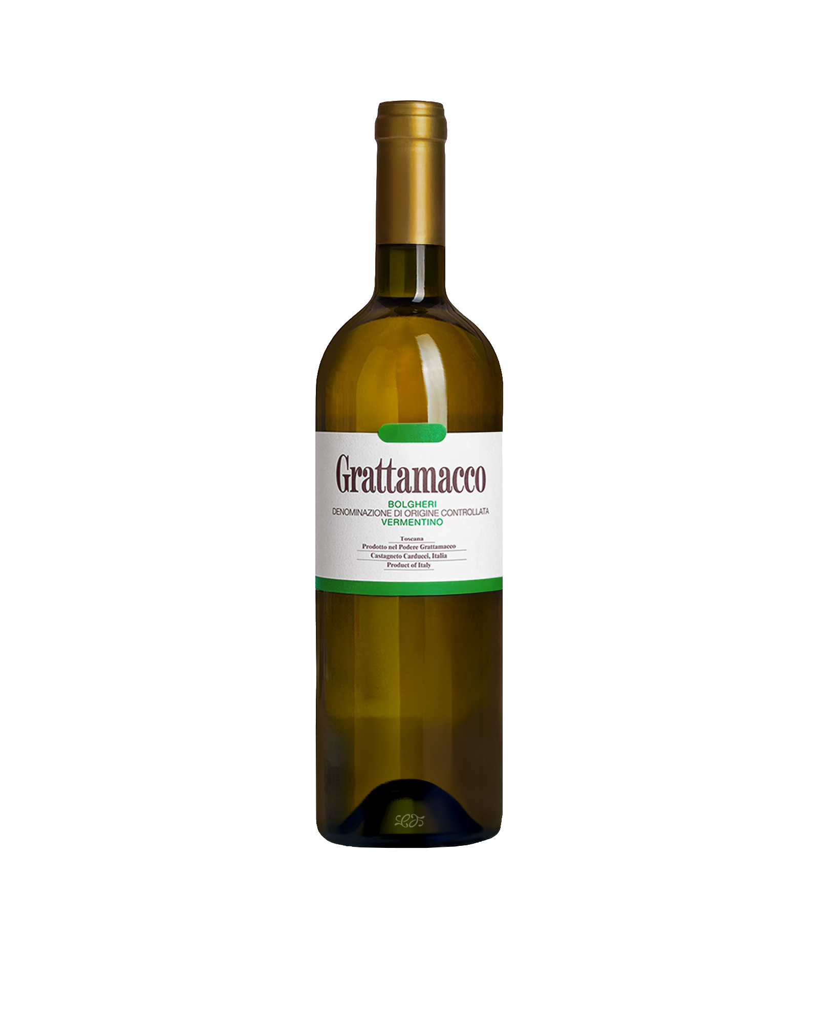 Wine bottle with 'Grattamacco' label on a white background